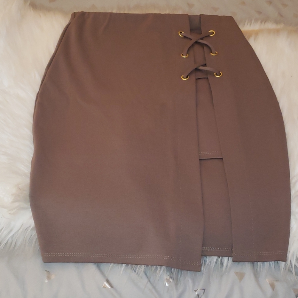 ❗🔥❗High rise Knee Length Tight Skirt Tan Medium